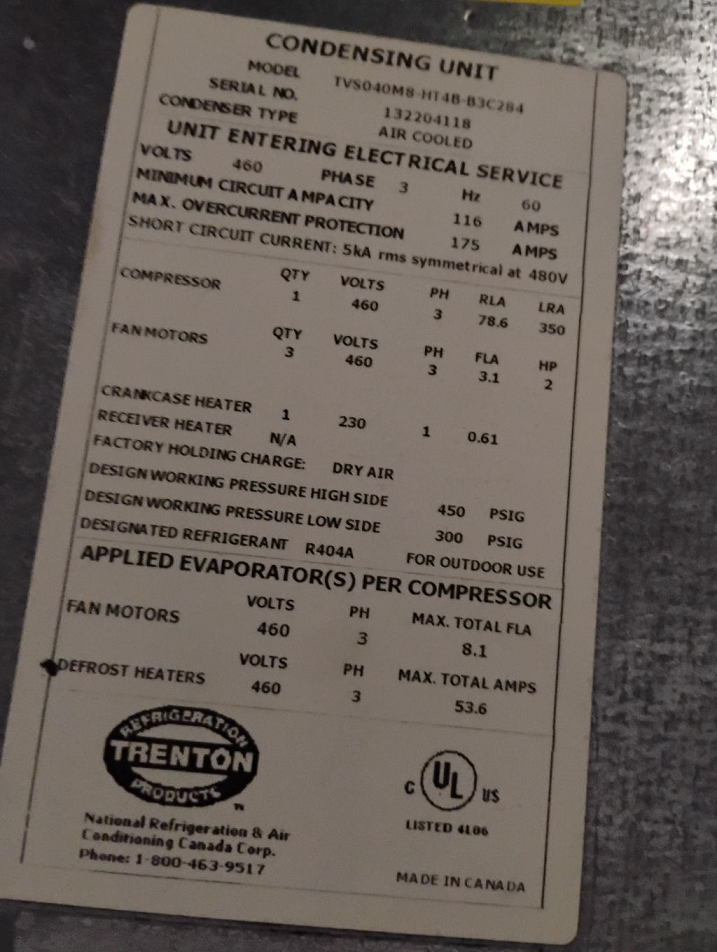 Used Century TVS040M8-HT4B 40 HP Medium Temp Condensing Unit 460/3 Ph
