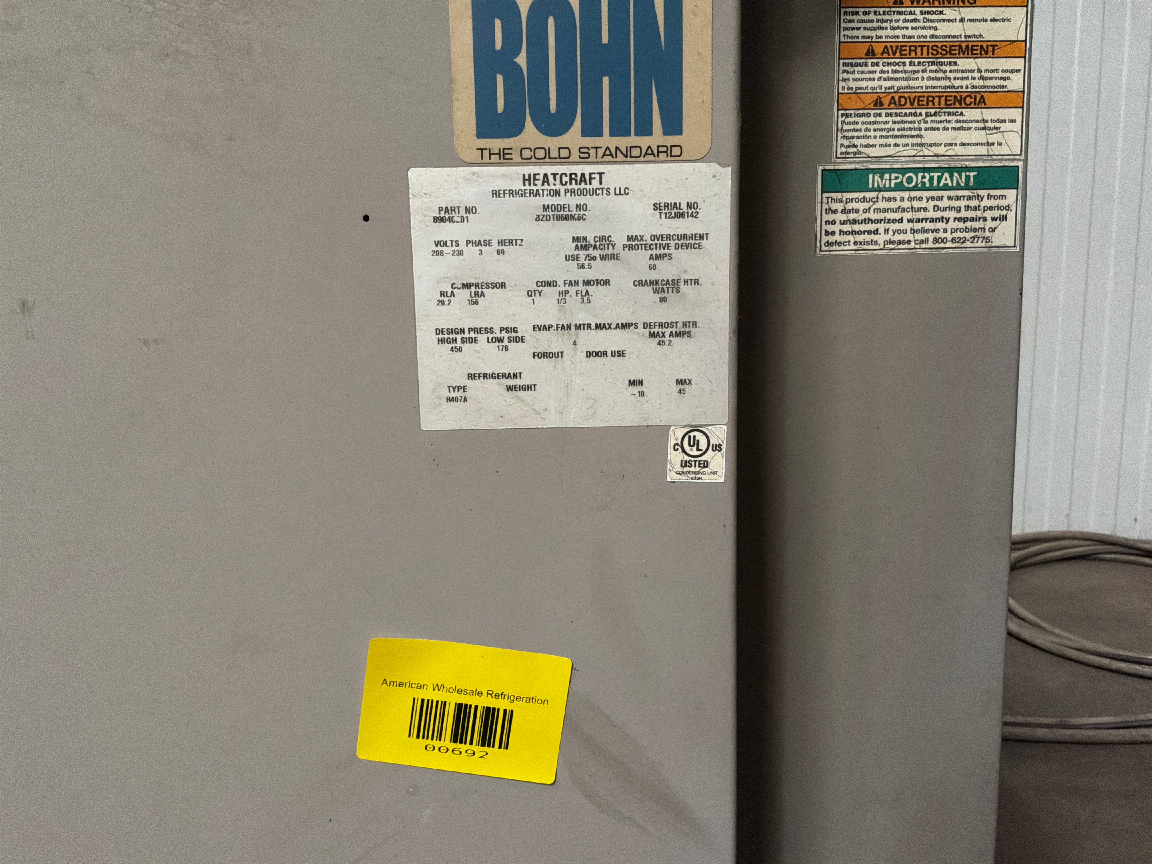 BOHN BZDT060M6C Condenser #692