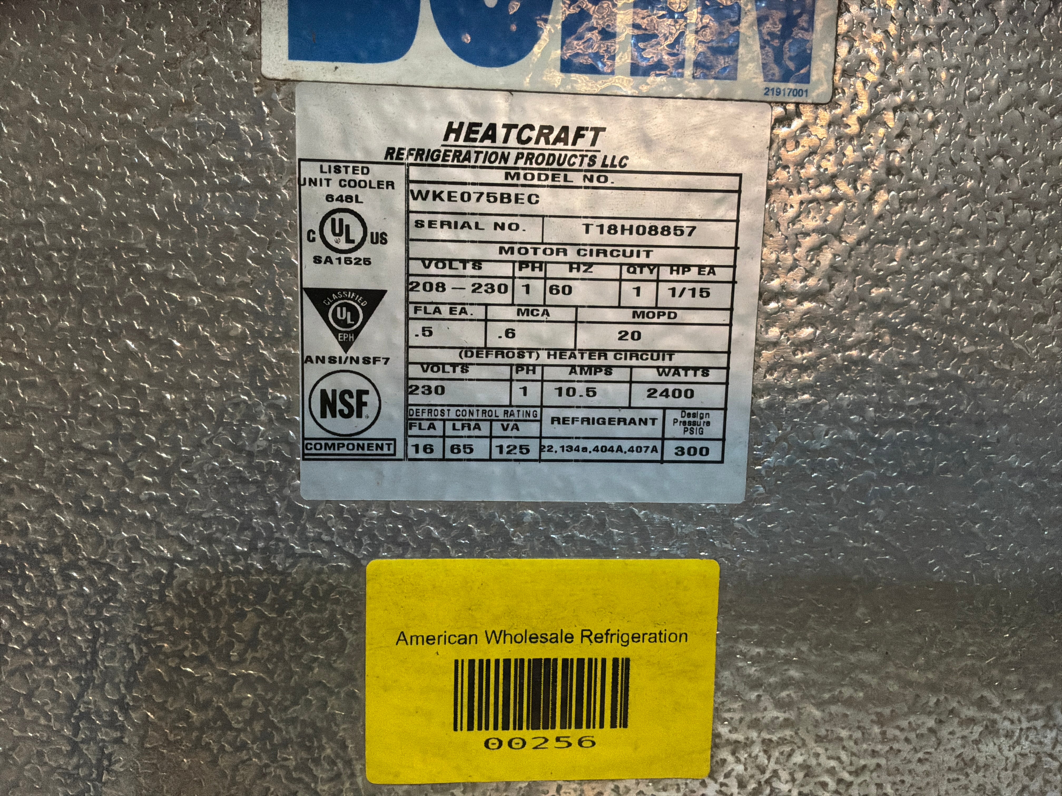 BOHN WKE075BEC Evaporator #256