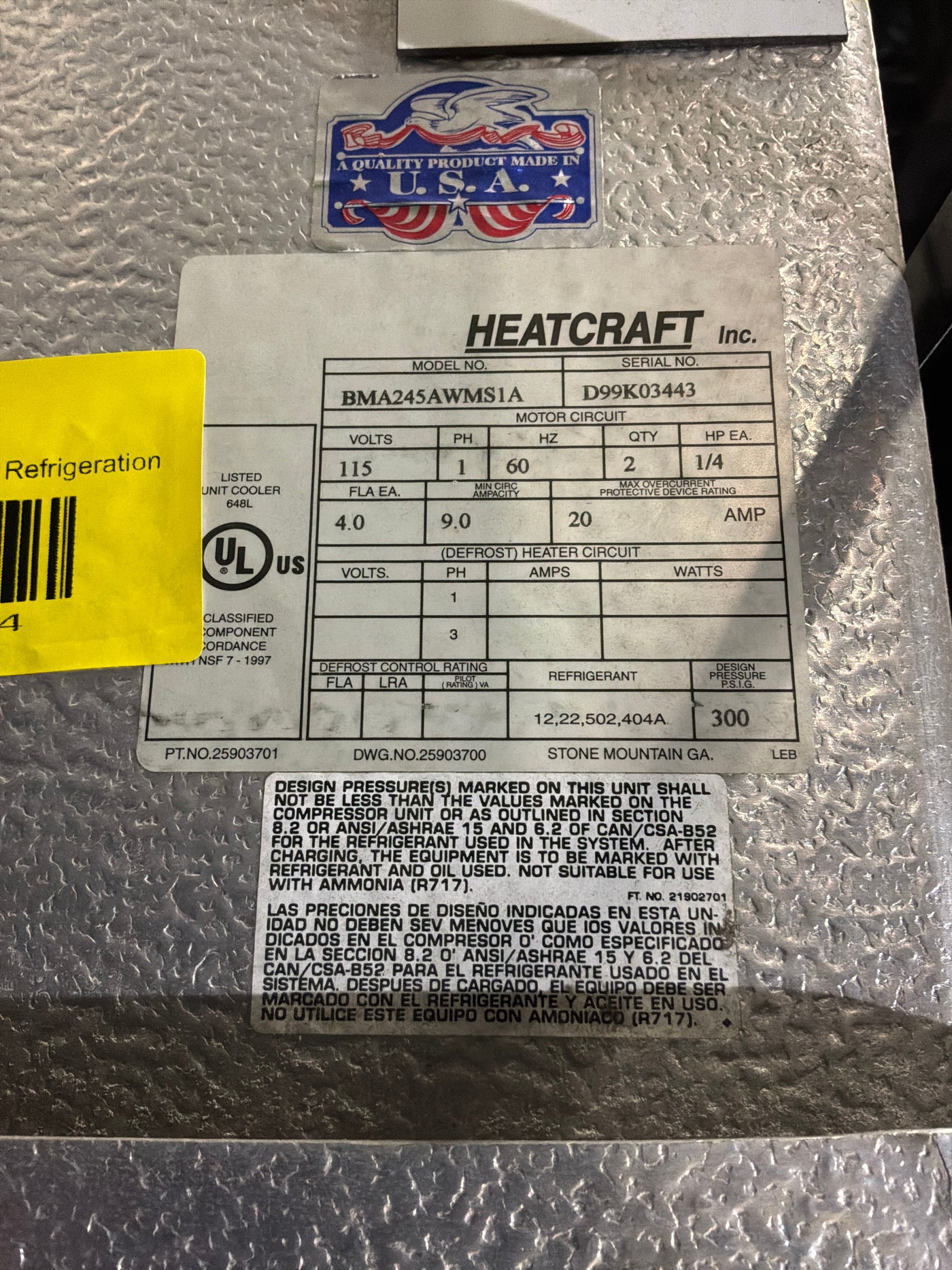 BOHN BMA245AWMS1A 24500 BTU EVAPORATORS #654 + #655