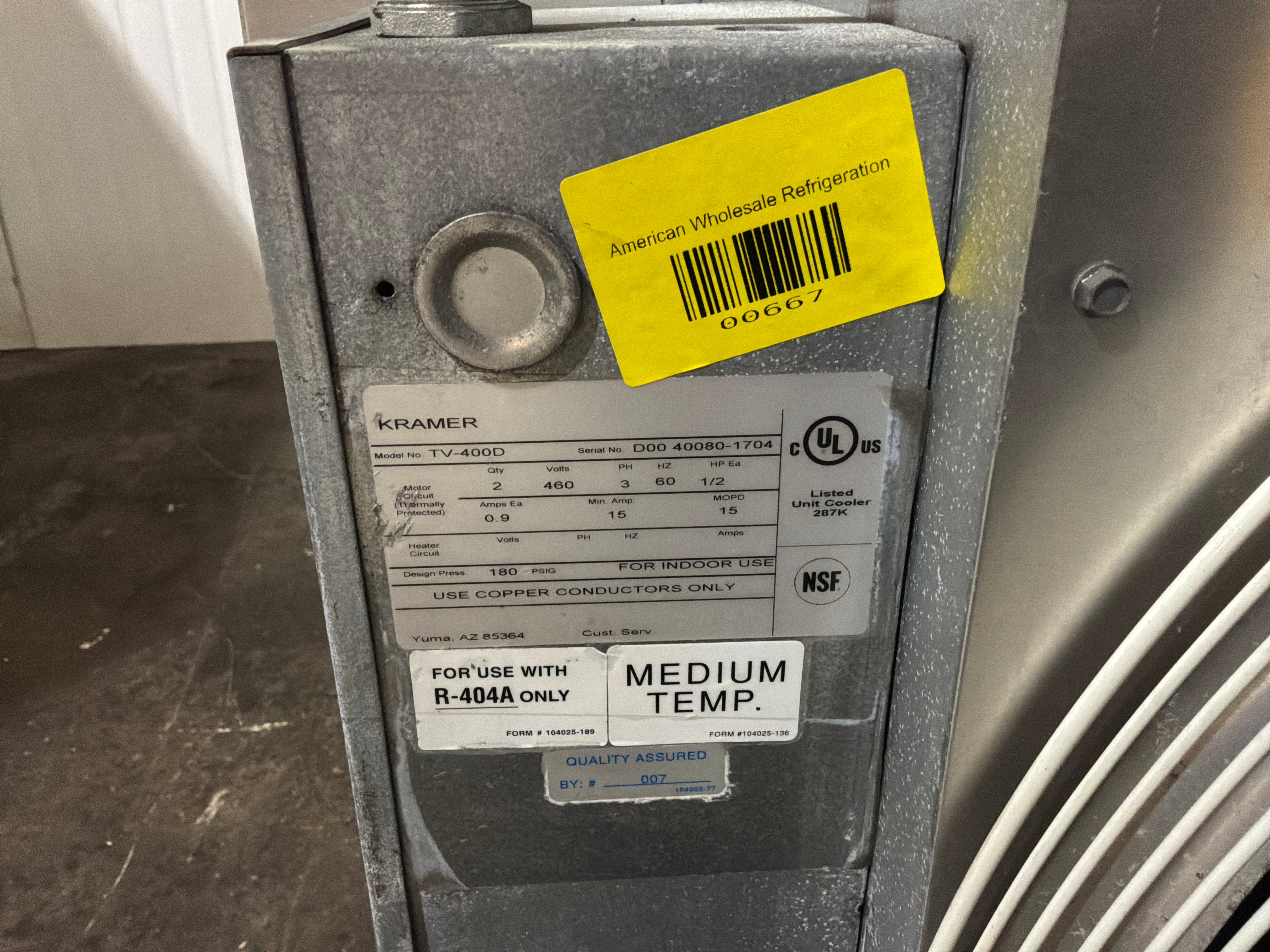 KRAMER TV-400D 40000 BTU EVAPORATOR #667