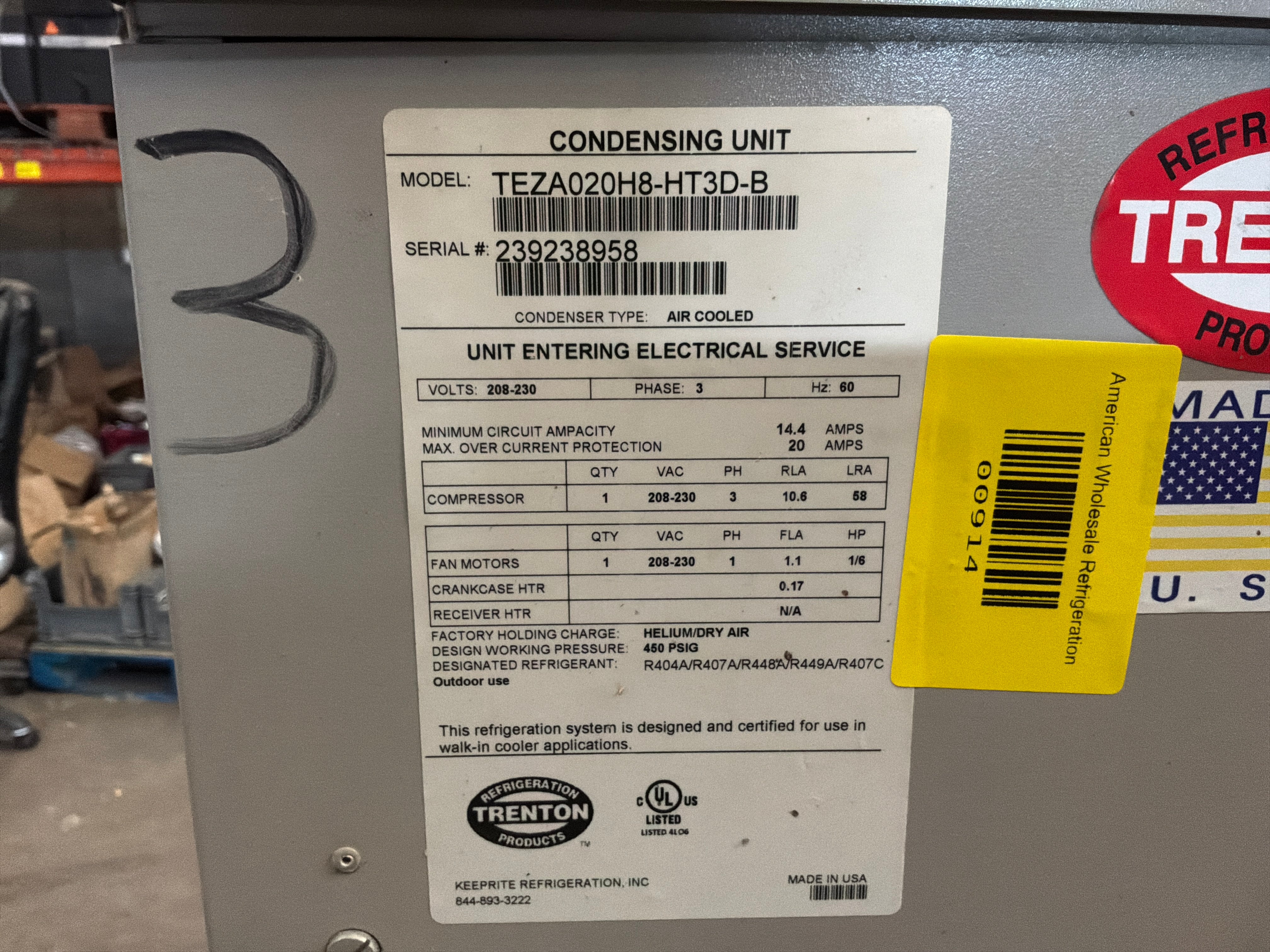 TRENTON TEZA020H8-HT3D-B Condenser #914