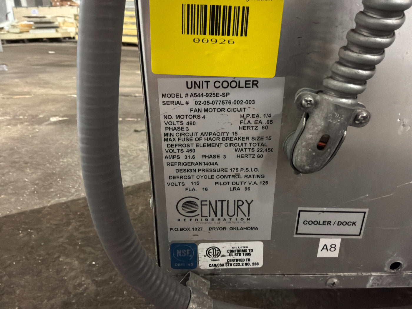 CENTURY A544-925E-SP 92500 BTU EVAPORATOR #926