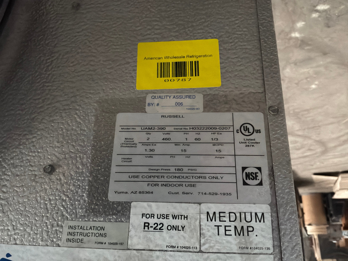 Russell UAM2-390 39000 BTU Evaporator #787