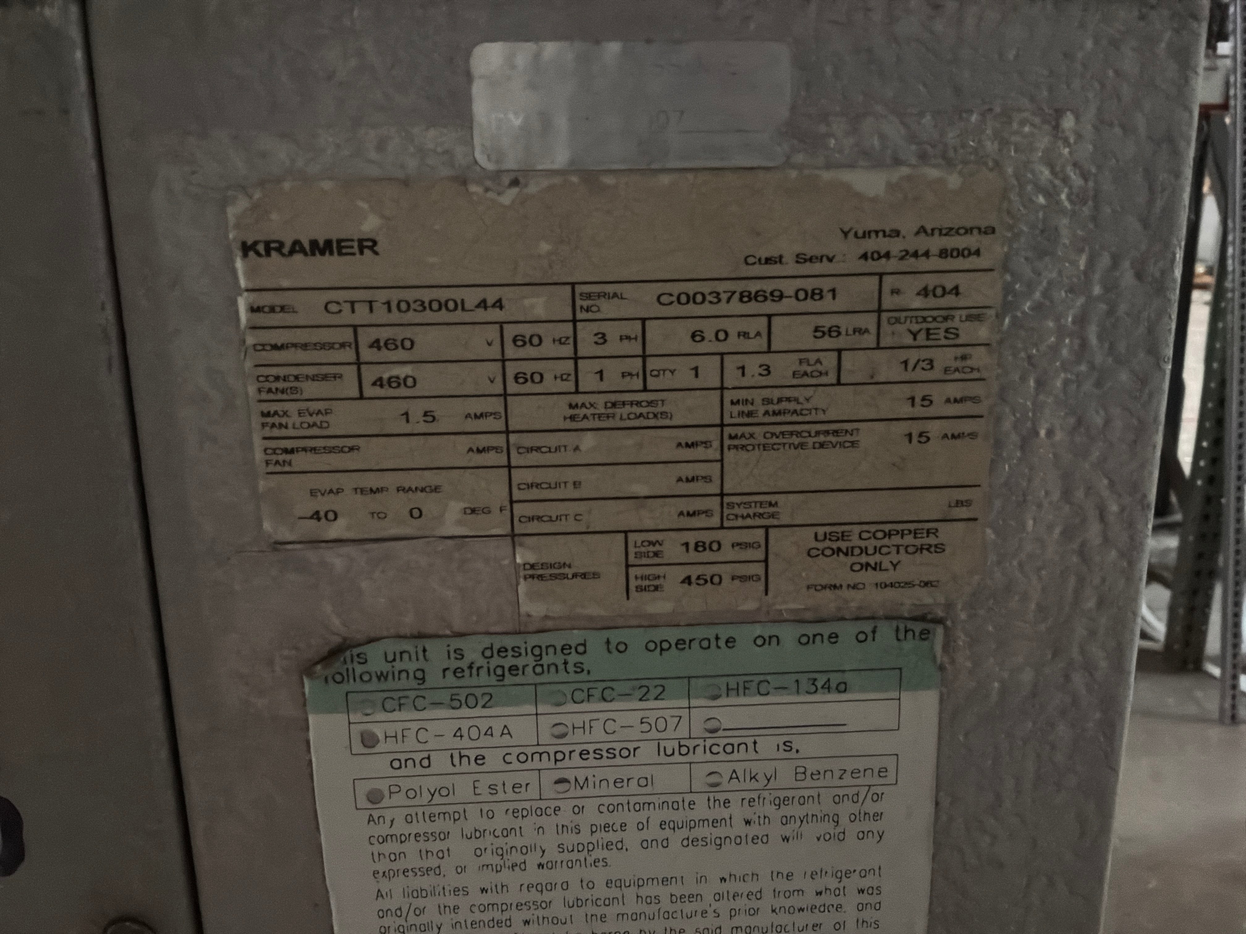 Kramer CTT10300L44 Condenser #704