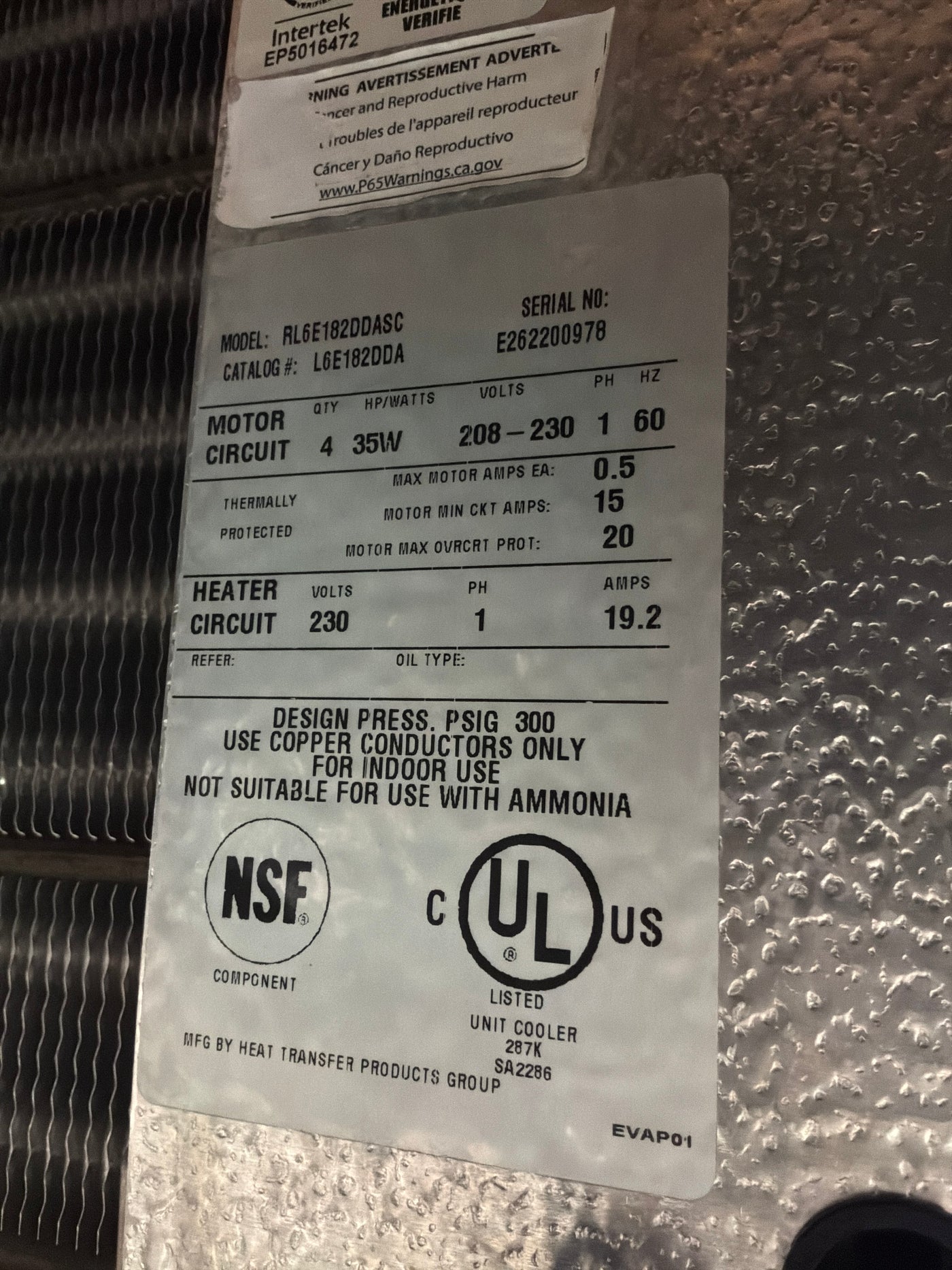 Russell RL6E182DDASC Evaporator #953
