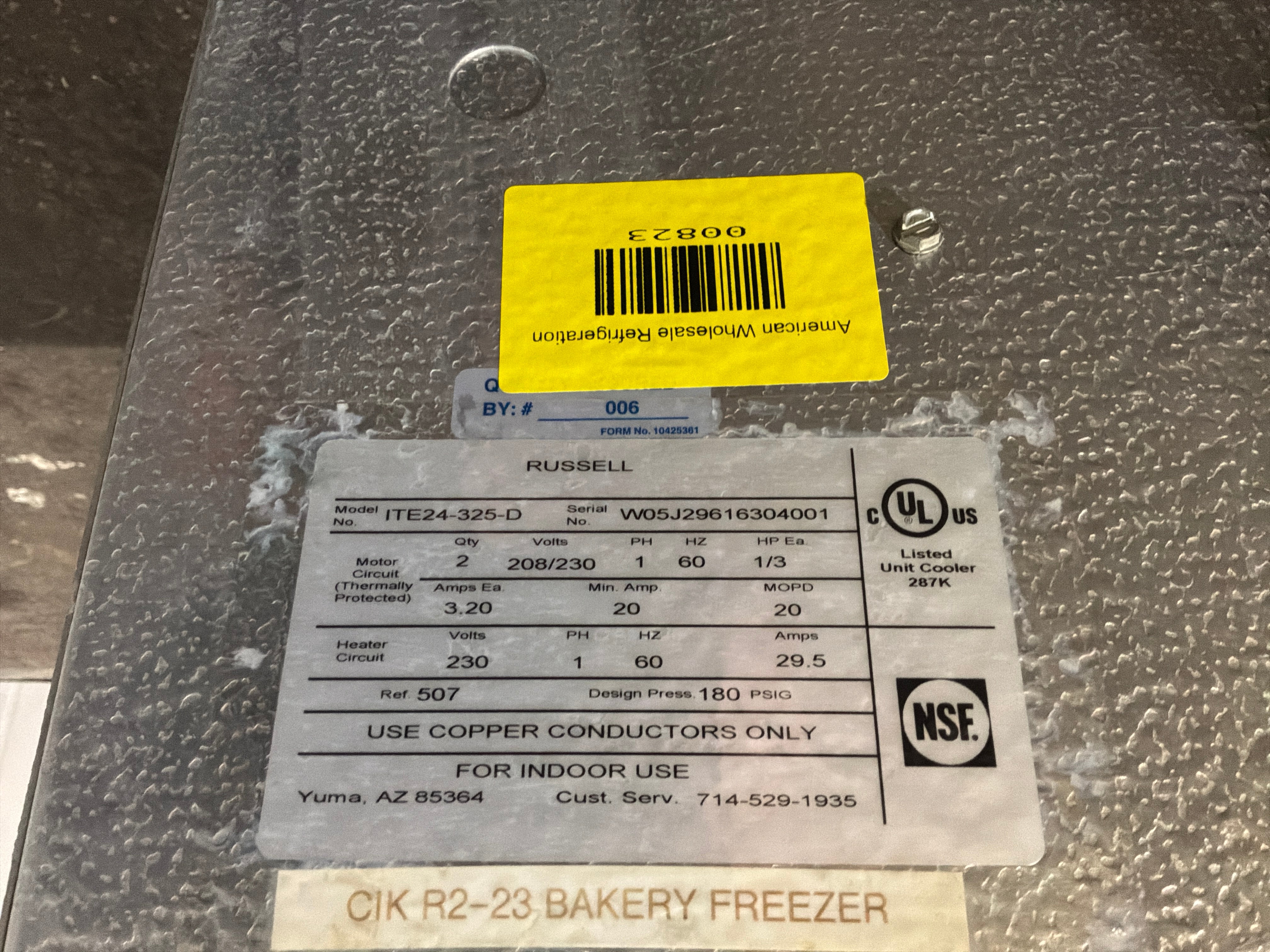 RUSSELL ITE24-325-D 32500 BTU EVAPORATOR #823