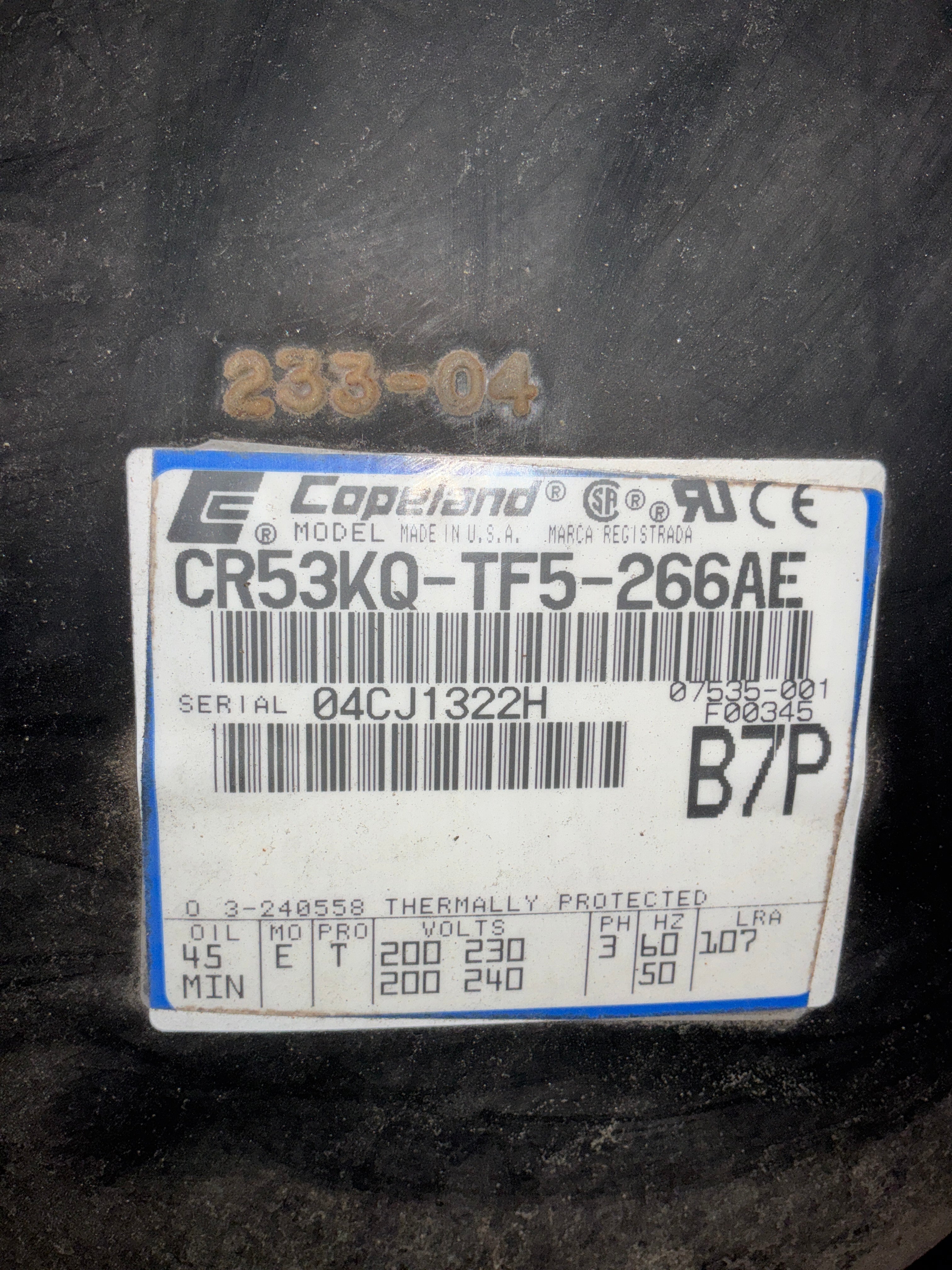COPELAND CR53KQ-TF5-266AE 4.25HP CONDENSER #907