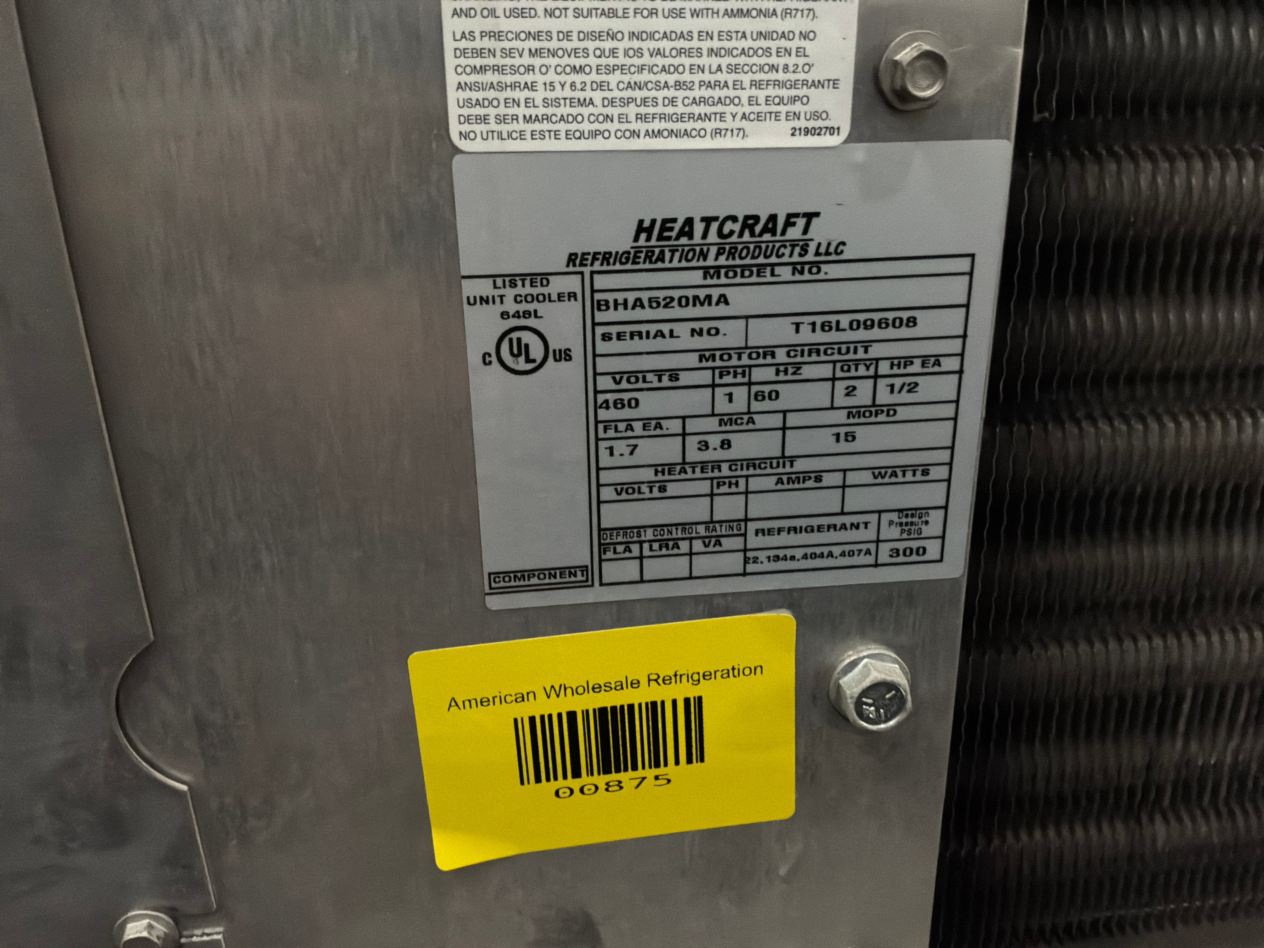 BOHN BHA520MA 52000 BTU Evaporator unit #875