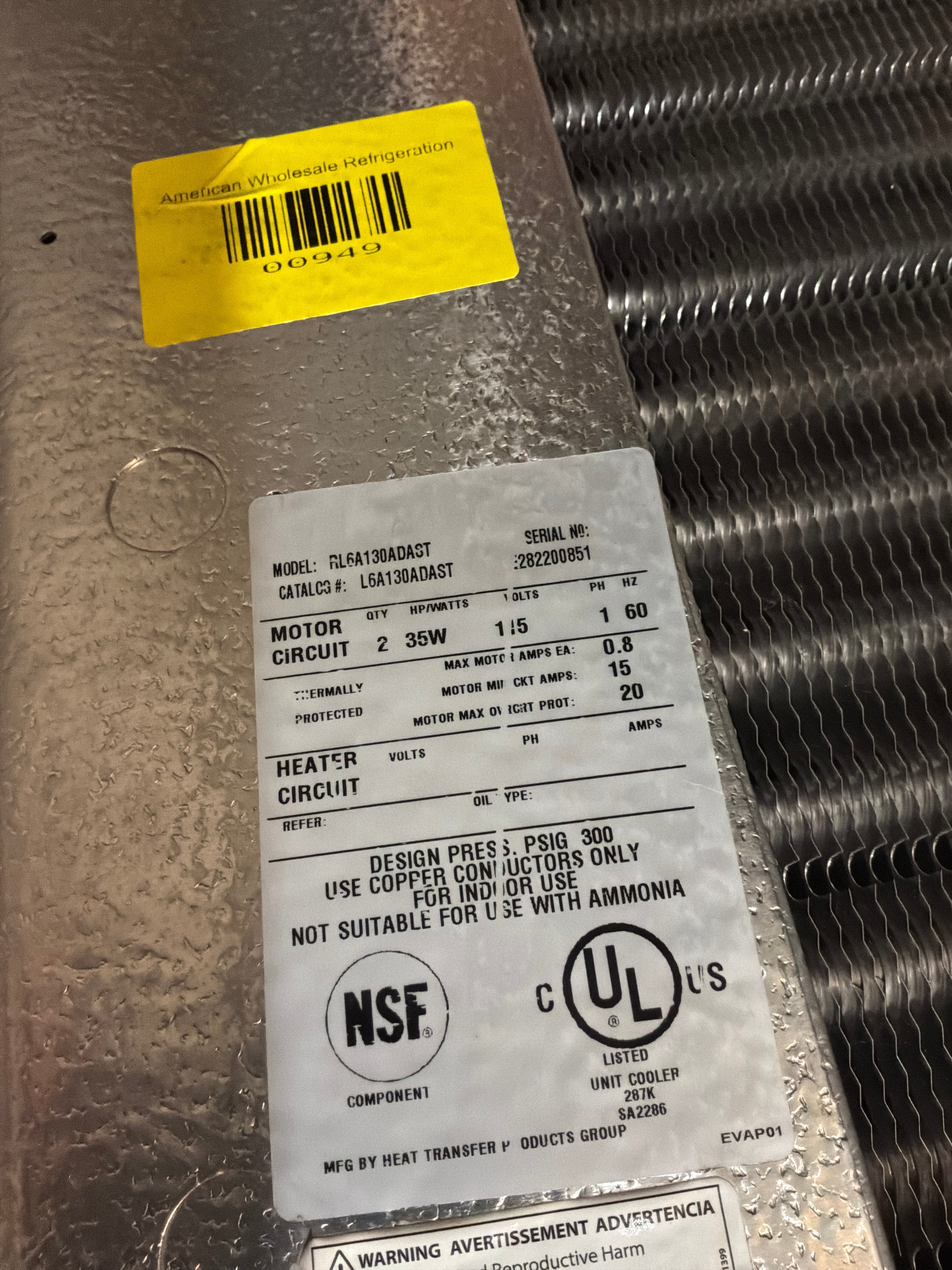 Russell RL6A130ADAST Evaporator #948 #949 #950