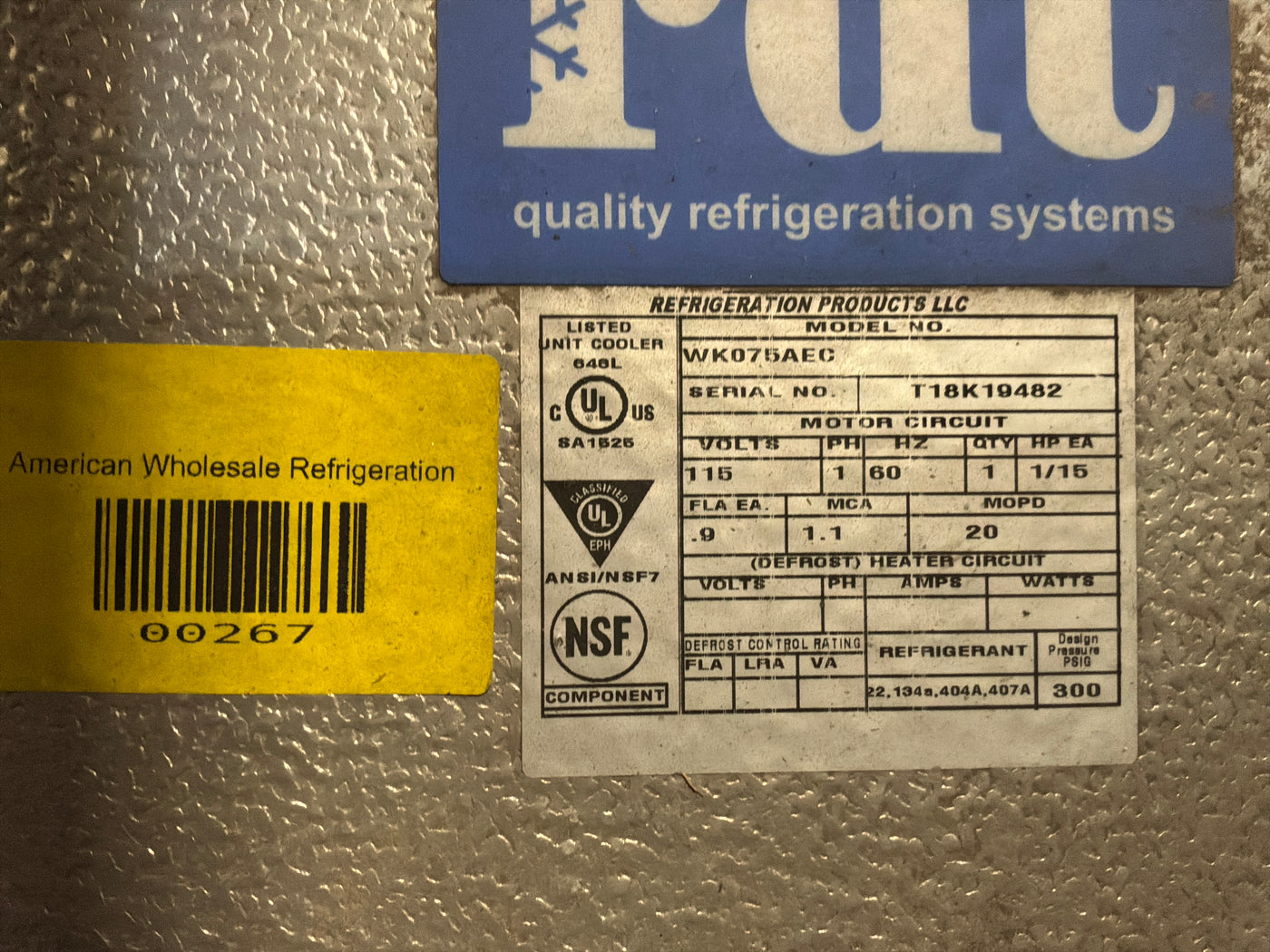 BOHN WK075AEC 7500 BTU Evaporator #256