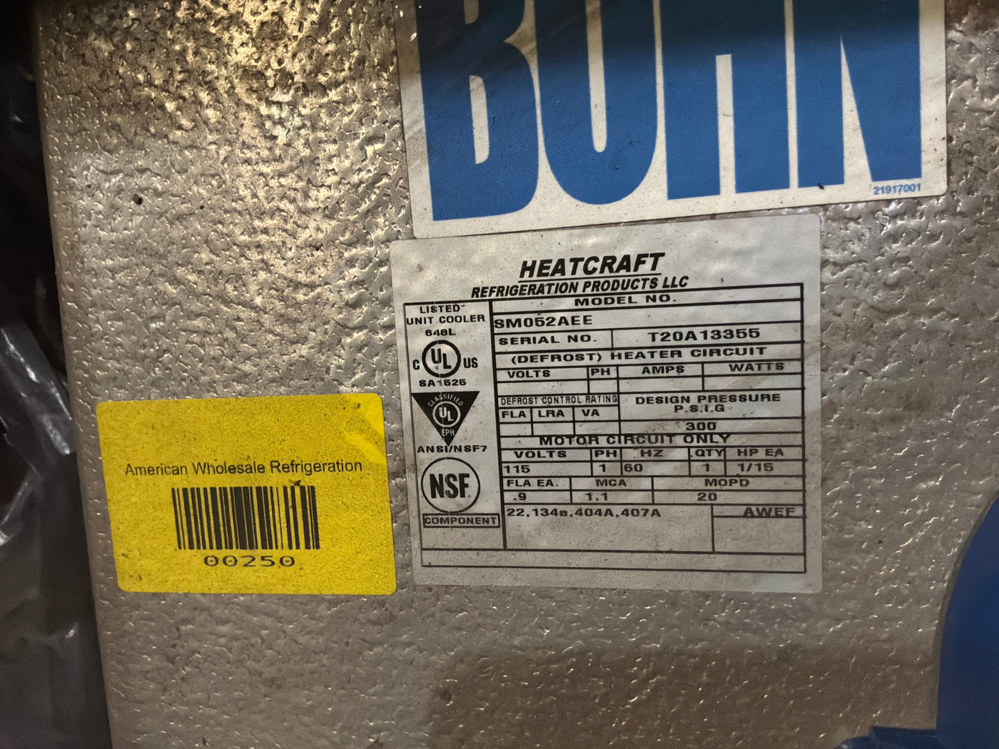 BOHN SM052AEE 5,200 BTU Evaporator #244 #245 #248 #249 #250 #251