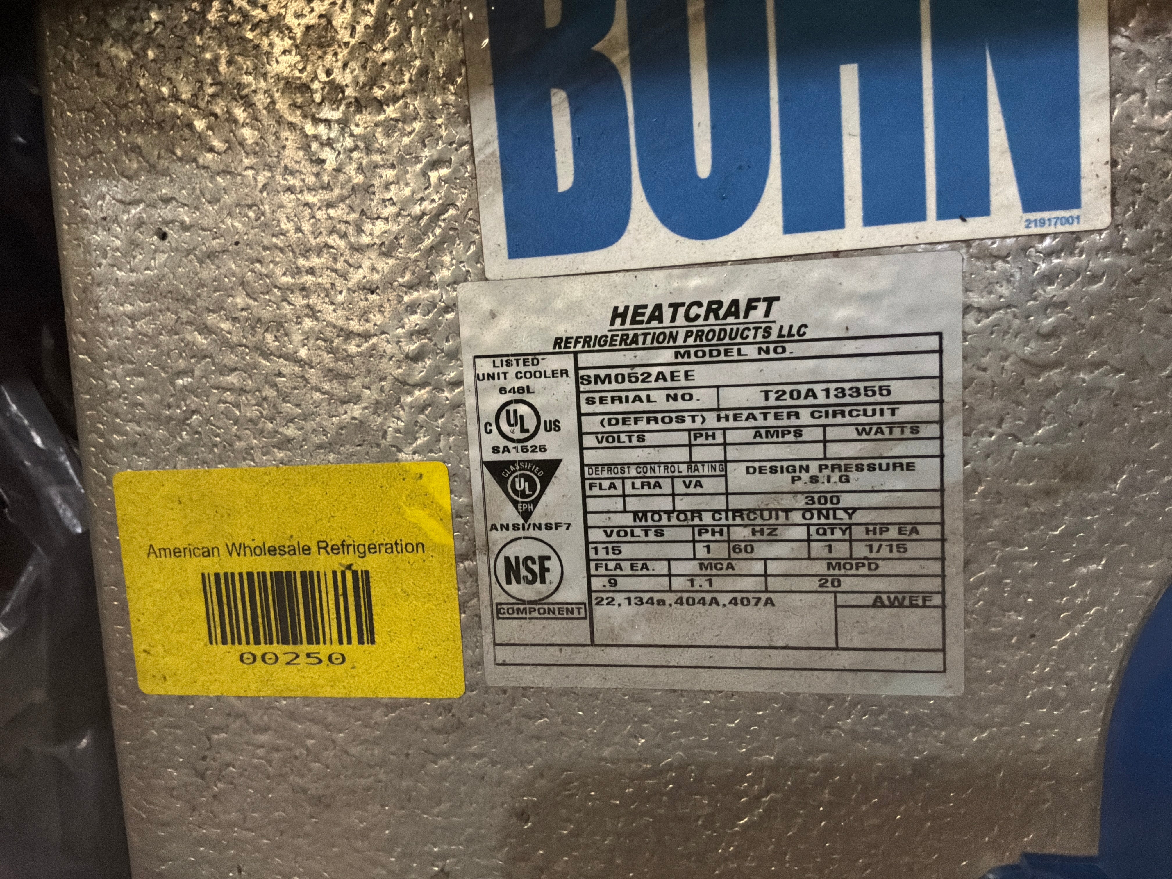BOHN SM052AEE 5,200 BTU Evaporator #244 #245 #248 #249 #250 #251