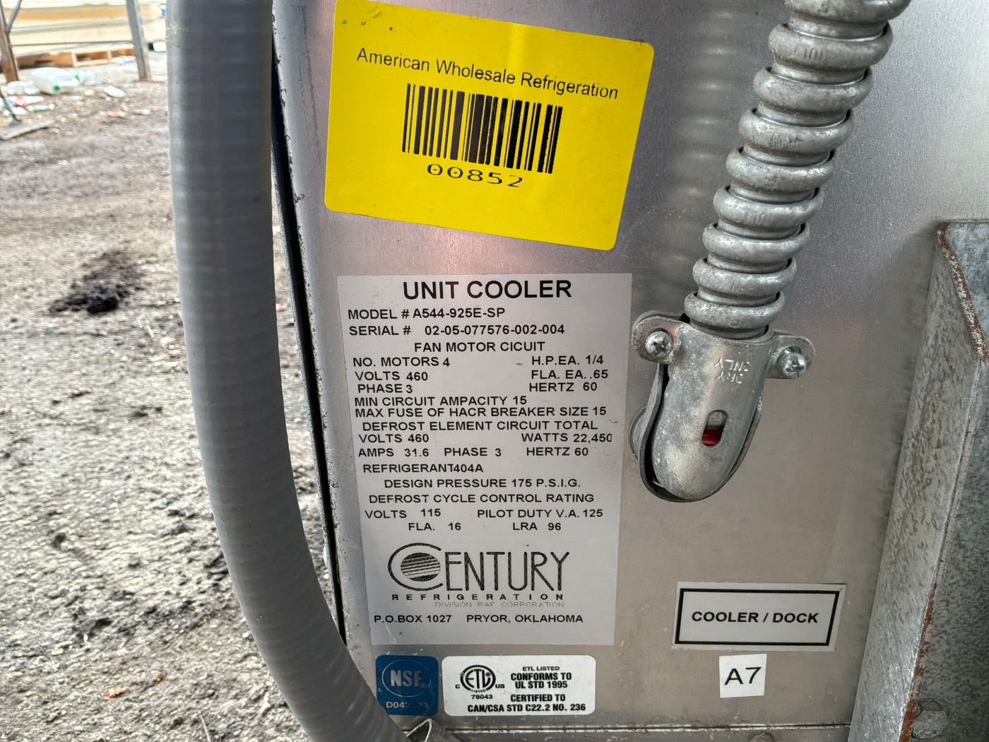 CENTURY A544-925E-SP 92500 BTU EVAPORATOR #852