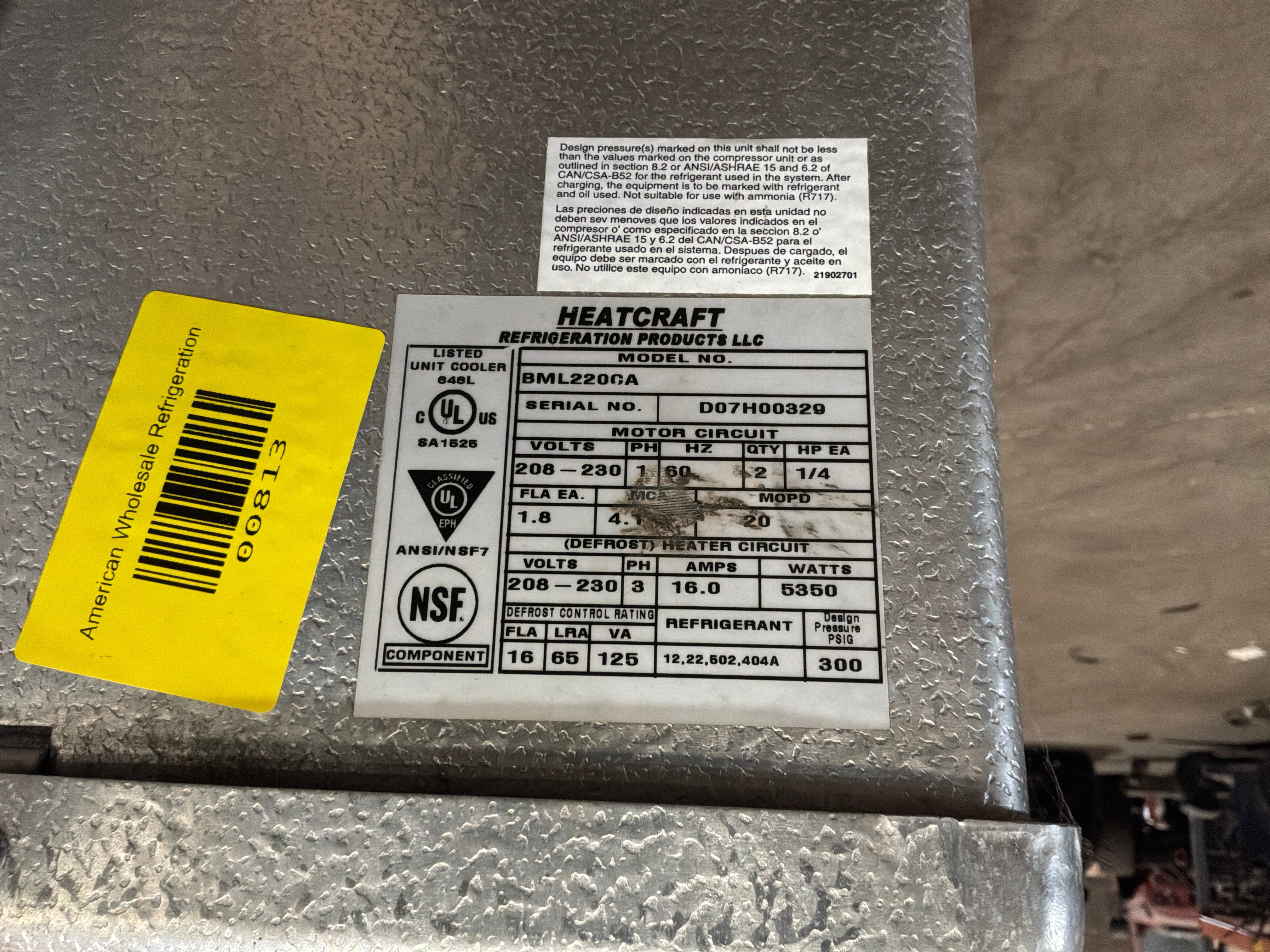 BOHN BML220CA Evaporator #813