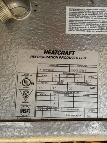 Used Bohn Evaporator #ADT260AK 26,000 BTU Unit 115 Volt